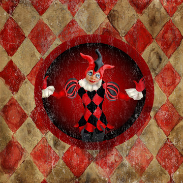 Joker 3D sculptured character  on  grunge vintage watercolor handdrawn background

