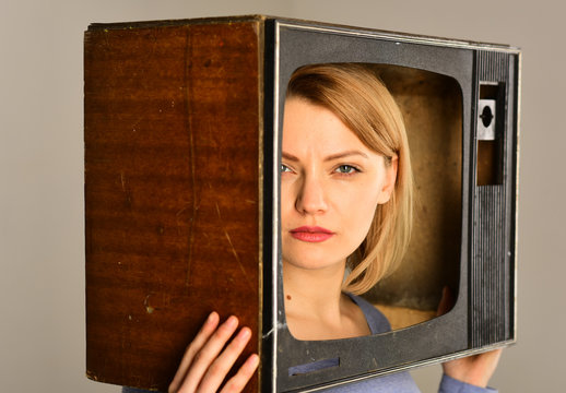 journalism. journalism on television. woman make journalism report news on tv. journalism and mass media. shocking tv show.