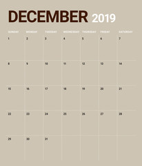 December 2019 desk calendar vector illustration