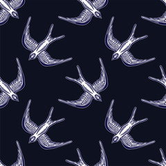 Seamless pattern background with linear swallows.