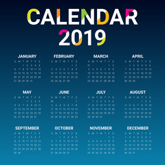 Year 2019 calendar vector design template