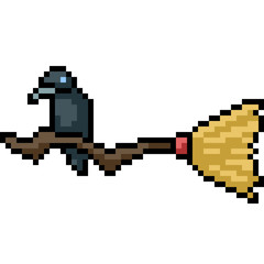 Obraz premium vector pixel art witch broom