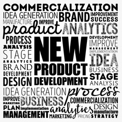 Obraz premium New product development word cloud collage, business concept background