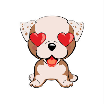 in love, kiss, romantic, relationship, happy, with heart eyes emotions. Set of dog character illustrations in vector hand drawn cartoon style. As logo, mascot, sticker, emoji, emoticon