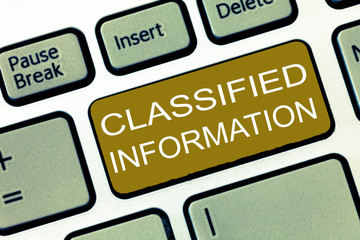 Conceptual hand writing showing Classified Information. Business photo showcasing Sensitive Data...