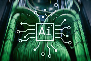 AI, Artificial intelligence, automation and modern information technology concept on virtual screen.