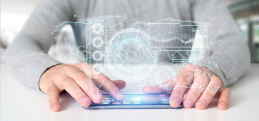 Man holding a Technology interface 3d rendering