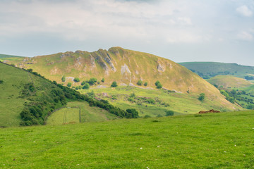 Fototapeta na wymiar Peak District landscape with Chrome Hill, near Hollinsclough in the East Midlands, Derbyshire, England, UK