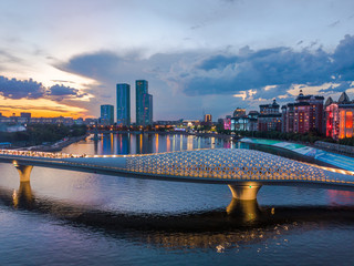Ishim river riverside in Astana, Kazakhstan - obrazy, fototapety, plakaty