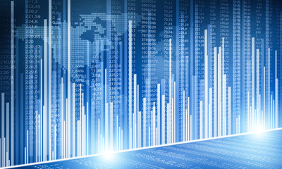 Financial and technology concept with graphs and charts on blue 