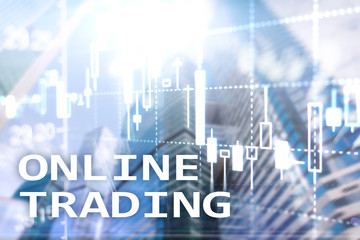 Fototapeta premium Online trading, FOREX, Investment concept on blurred business center background.