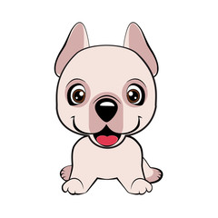 Happy cartoon puppy sitting, Dog friend. Vector illustration. Isolated on white background.