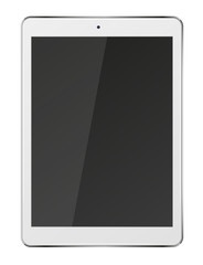 Tablet pc computer with black screen isolated on white background.