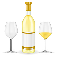 Bottle of white wine with glasses