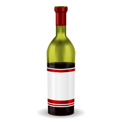 Half full bottle of red wine. With blank label