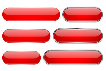 Red glass 3d buttons. Oval icons set