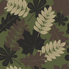 Camouflage seamless pattern, leaves style. Vector background.