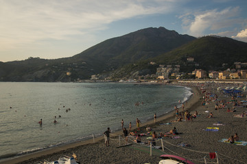 levanto beach at sunset. liguria, italy.