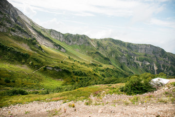 Fototapeta na wymiar Mountains with Alpine Meadows in Sochi. Krasnaya Polyana.