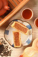 Close up sliced pineapple moon cake