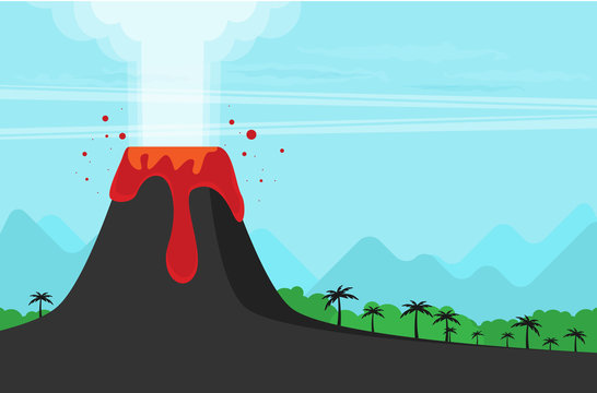 Vector Illustration of Volcano Eruption. Flat Design Style.
