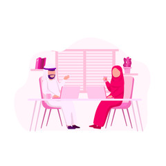 Arabic Offician Discuss, Collaboration Work Flat Vector Illustration