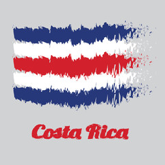 Brush style color flag of Costa Rica, blue red and white color. with name text Costa Rica.