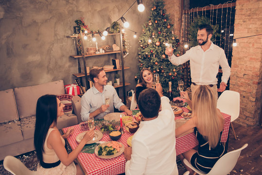 Six People At Evening Dinner, Elegant Classy Beautiful Fashionab