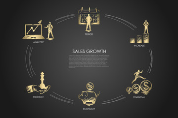 Sales growth - analytic, period, increase, economy, strategy set concept.