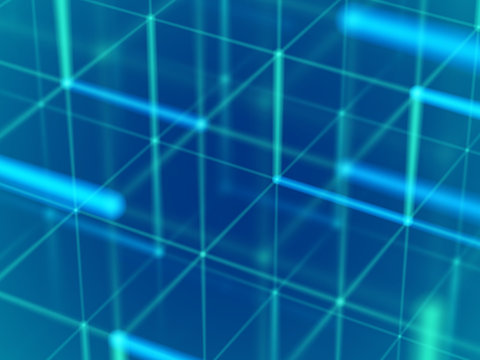 Virtual reality concept: glowing lines in cyberspace. Abstract background for information technology and data protection. Visualization of big data or social network. EPS 10 vector illustration.