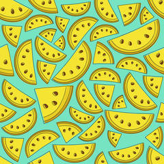 Seamless pattern with hand drawn melons. Vector.