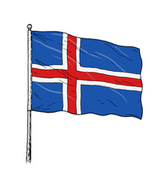 Flag of Iceland drawing - vintage like colorful illustration of Scandinavian flag. Isolated contour on white background.