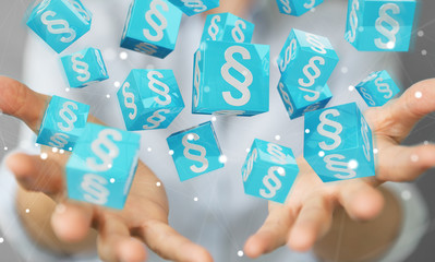 Businesswoman using 3D rendering law cubes