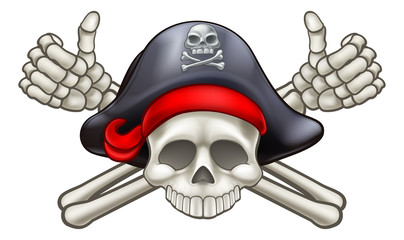 Skull and crossbones pirate Jolly Roger  giving a thumbs up