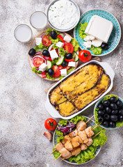 Assortment of traditional greek dishes