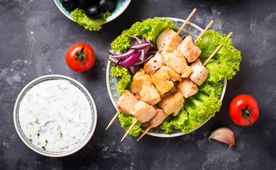 Traditional greek meat skewers souvlaki