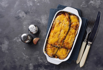 Traditional Greek moussaka with aubergine