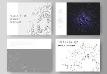 Fototapeta na wymiar The minimalistic abstract vector layout of the presentation slides design business templates. Network connection concept with connecting lines and dots. Technology design, digital geometric background