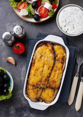 Traditional Greek moussaka with aubergine