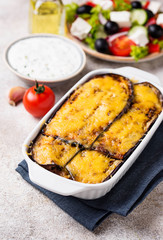Traditional Greek moussaka with aubergine