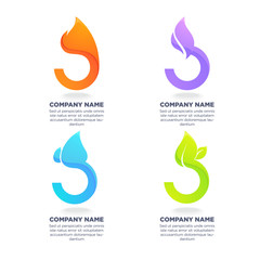 Nature Symbols Four Elements For your Logo. Labels, Emblems, Fire, Water, Leaf, Air