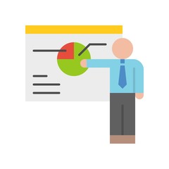 businessman present pie chart on board, business and seo concept icon