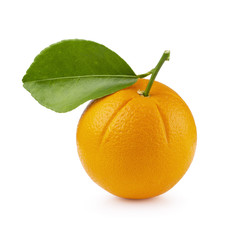 Orange fruit with orange leaves isolated on white background. With Clipping path