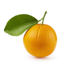 Orange fruit with orange leaves isolated on white background. With Clipping path