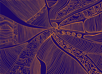Abstract pattern, ethno style, stylish background, orange color line, isolated on purple background.