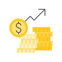 stack of gold coins and arrow rising, inflation or stock market concept icon