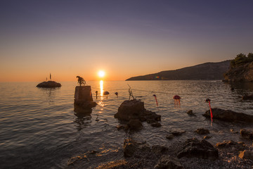 Beach party festival in summer coast Croatia island water psy people fun landscape nature 