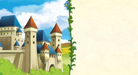 Obraz na płótnie Canvas cartoon scene with beautiful medieval castle and frame with space for text - illustration for children