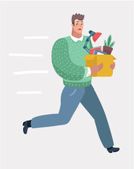 Guy office worker running away from his angry boss