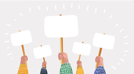 Crowd of people demonstrating with blank signs